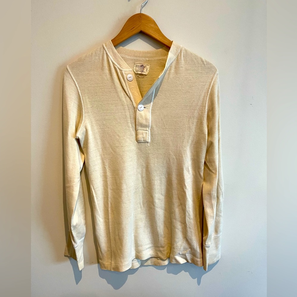 Vintage Thick Wool-Cotton Stretch Henley - 60s/70s